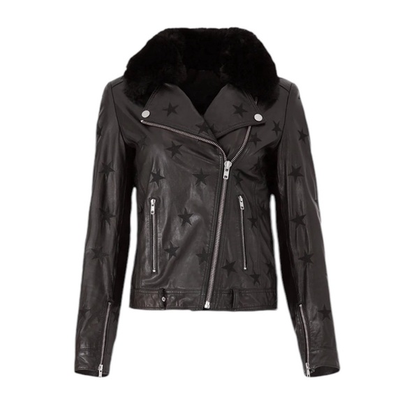 Jackets & Blazers - Samantha Sipos Seeing Stars Black Leather Faux Fur Moto Jacket Size XS #907